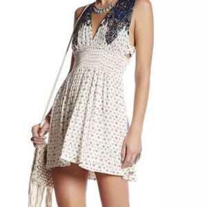 Free People Walking Through My Dreams Tunic Dress Cream Blue M